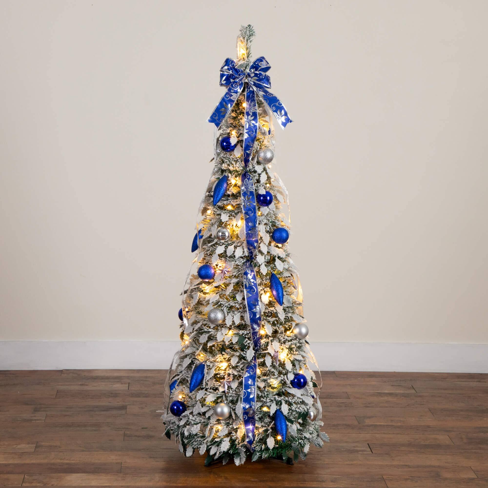5ft. Pre-Lit Pop-Up Flocked Artificial Christmas Tree, Warm White LED Lights